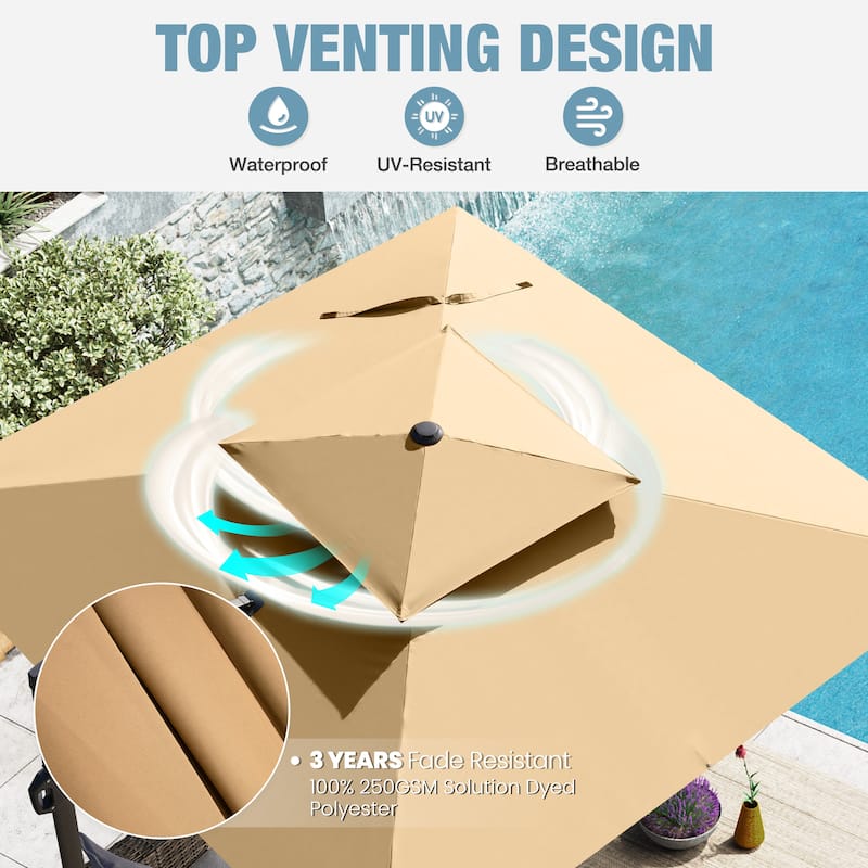 VredHom Patio Outdoor 9 x 11 FT Cantilever-Offset Umbrella with Premium Weight Base