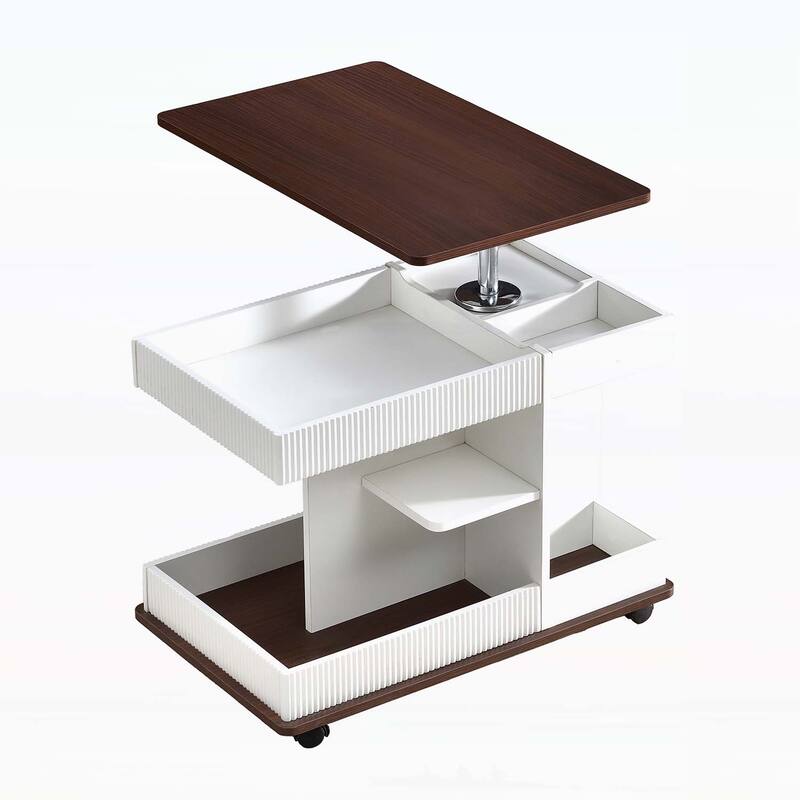 Modern Multifunctional End Table with Lift-Top,360°Rotating Top for Living Room