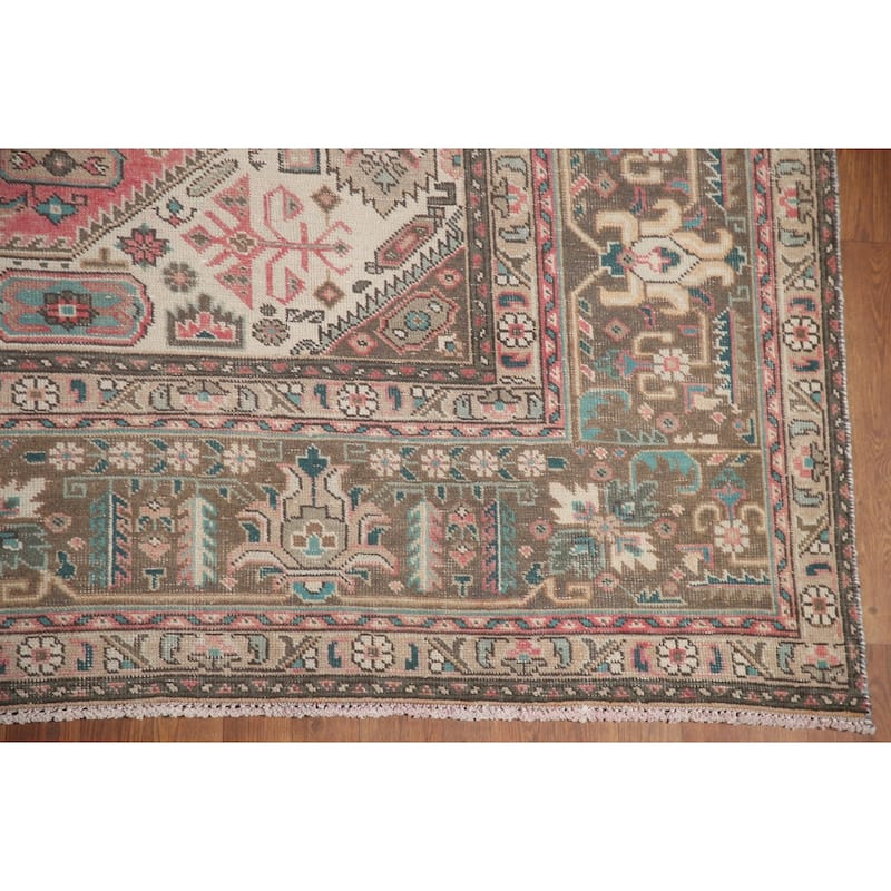 Hand Knotted Oriental 100% Wool Carpet Traditional Medallion Pink Tabriz Area Rug - 12' 4'' X 9' 5''