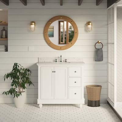 KitchenBathCollection Bella 36" Bathroom Vanity with Engineered Marble Top