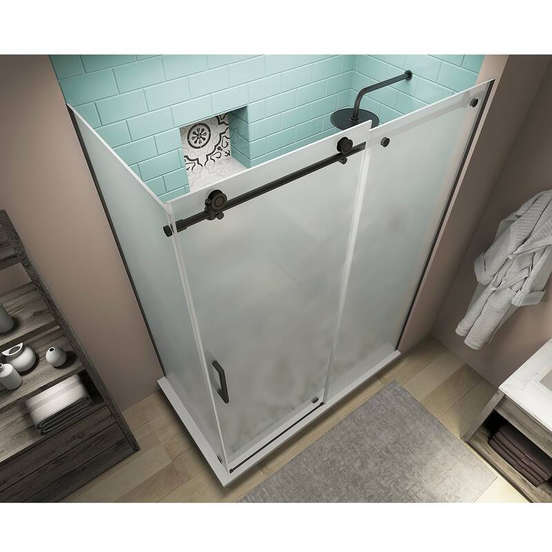 Coraline XL 56-60 in. x 30 in. x 80 in. Frameless Corner Sliding Shower Enclosure, Frosted Glass