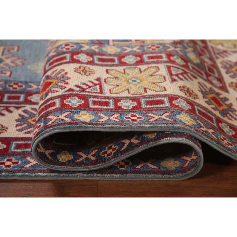 Light Blue Kazak Geometric Area Rug Wool Carpet - 6'7" x 9'10"