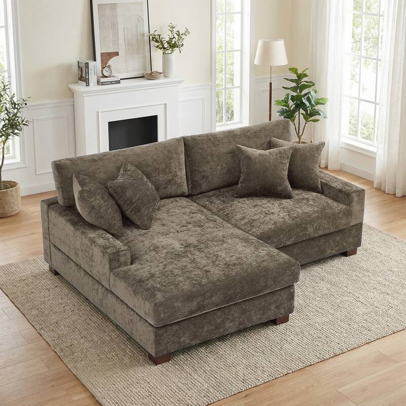 2 Set Chenille Upholstered Modular Sectional Sofa Chaise with Pillows
