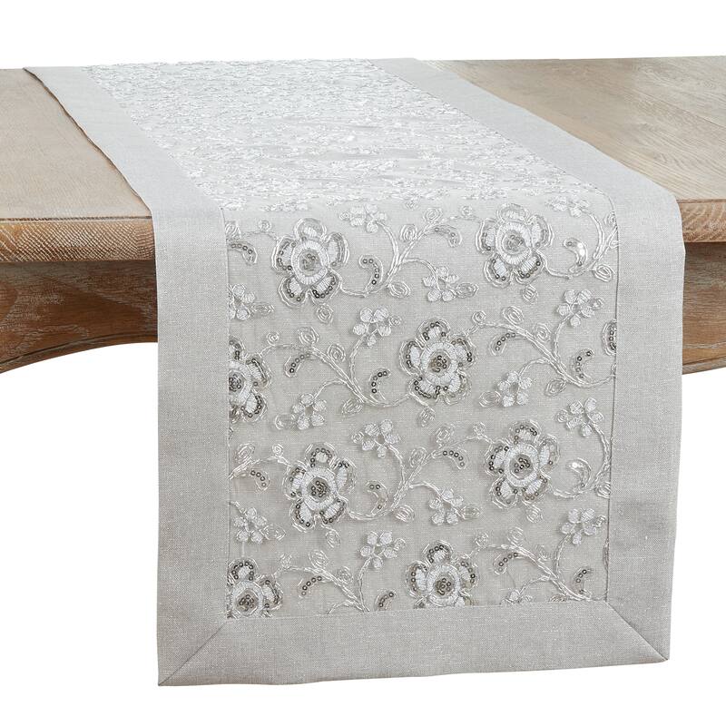 Embroidered Table Runner With Floral Design