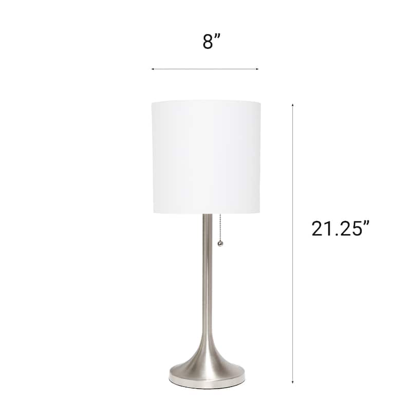 21.25" Modern Glam Metal Table Lamp with Silk Shade and Pull-Chain Switch for Bedroom or Living Room - 8"L x 8"W x 21.25"H
