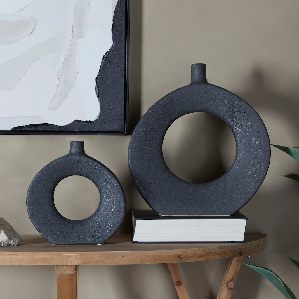 CosmoLiving by Cosmopolitan Ceramic Round Donut Shaped Vase (Set of 2) - Black or White