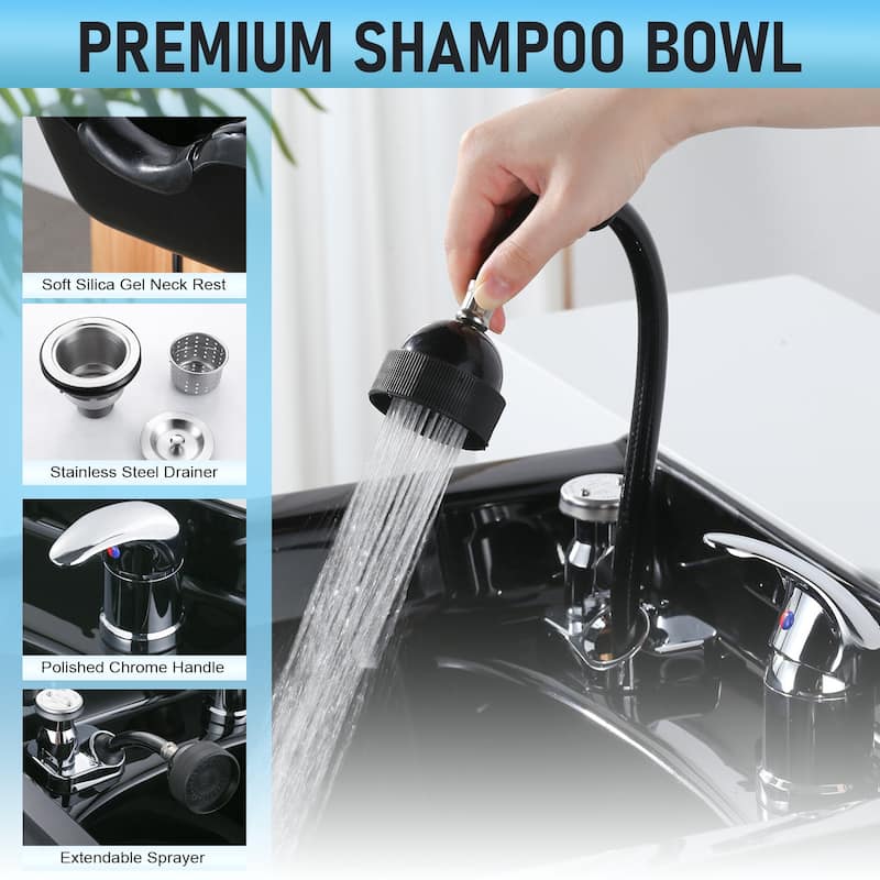 WOWOW Professional Shampoo Bowl for Salon - Matte Black