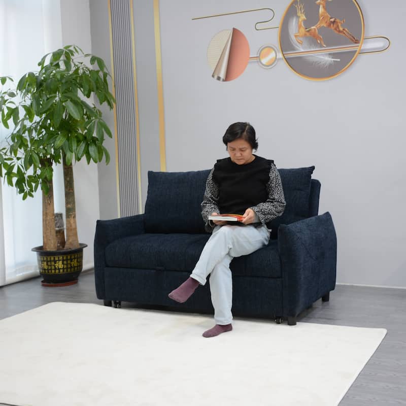 Pull Out Loveseat Sofa Convertible Sleeper LoveSeat Bed, Corduroy Recliner Sofa w2 Pillows & USB Ports 2-seat Armchair聽