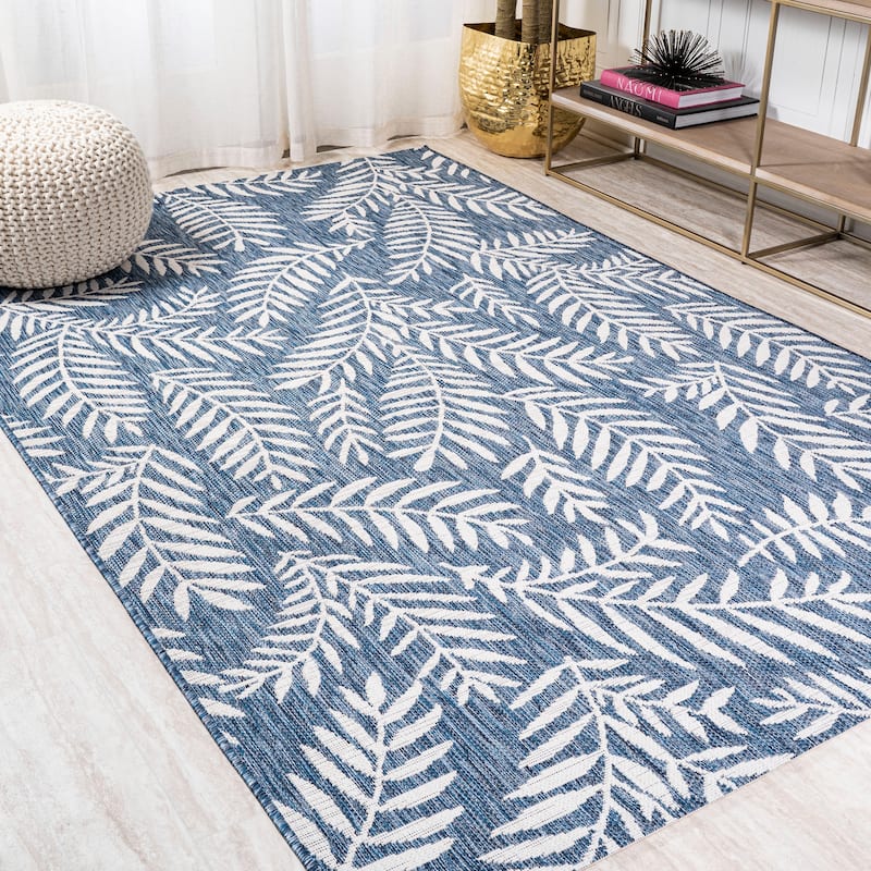 JONATHAN Y Galon Palm Frond Indoor/Outdoor Area Rug - 6' x 9' - Navy/Ivory