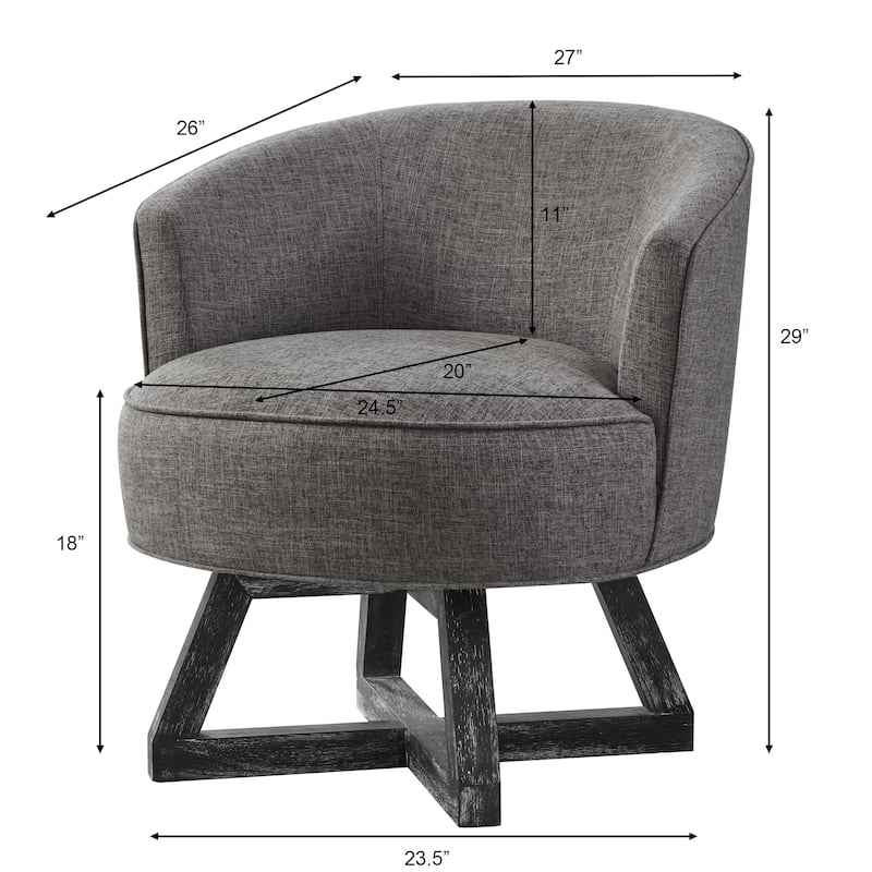 Dark Gray Modern 27" Linen Upholstered 360° Swivel Barrel Chair with Cross-Shaped Base and Solid Wood Legs