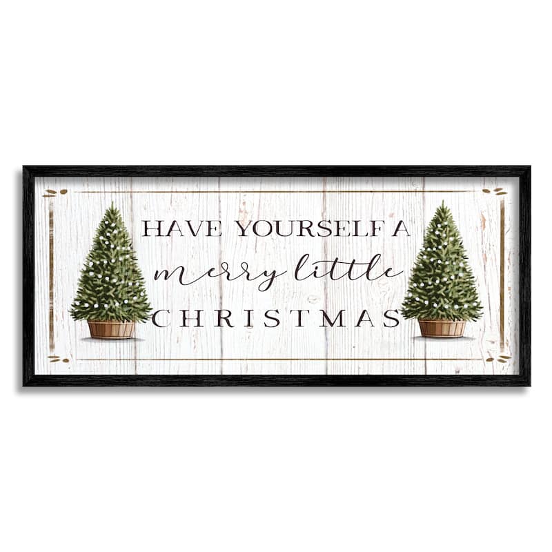 Stupell Rustic Merry Little Christmas Phrase Holiday Fir Trees Framed Wall Art