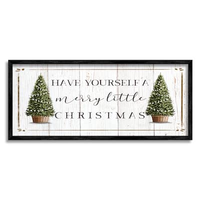 Stupell Rustic Merry Little Christmas Phrase Holiday Fir Trees Framed Wall Art