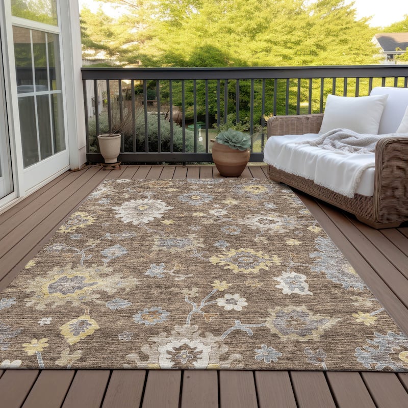 Machine Washable Indoor/ Outdoor Chantille Traditonal Kashan Rug - Chocolate - 9' x 12'