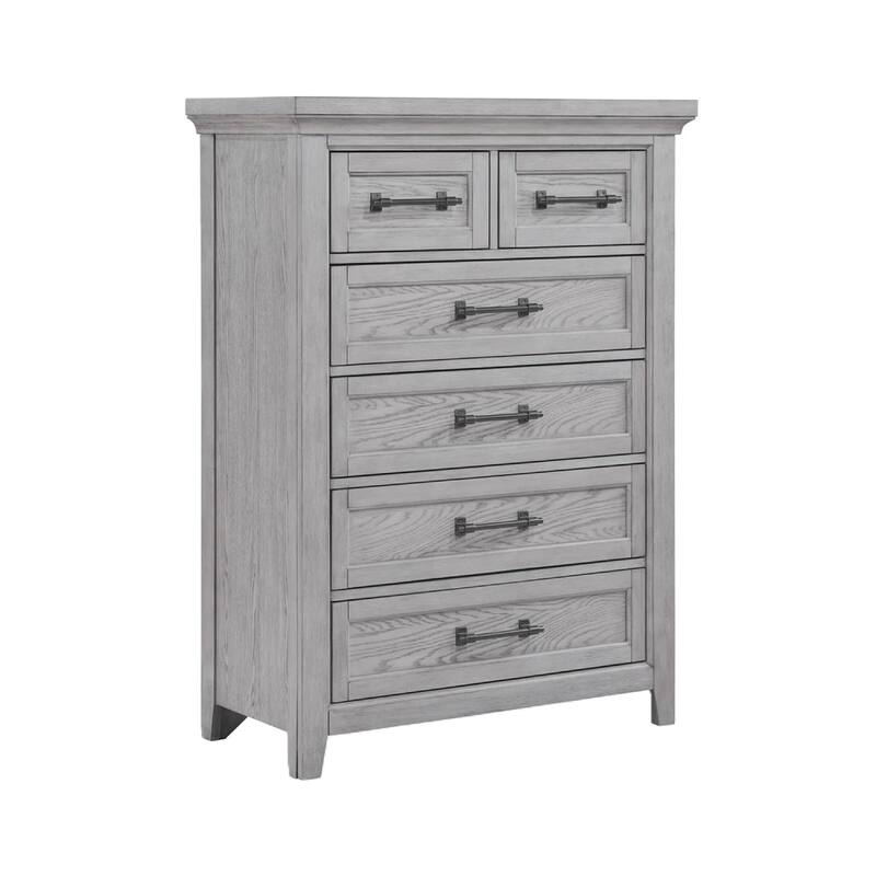 Bix Tall Dresser Chest, 6 Dovetail Drawers, Bronze Handles, Light Gray