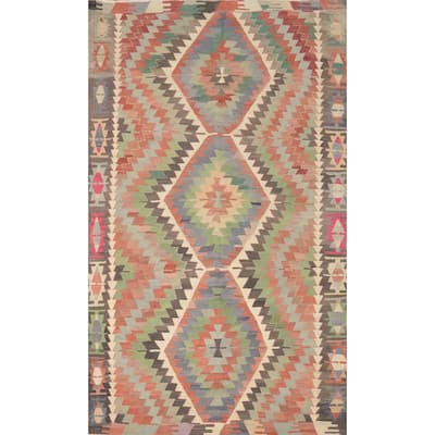 Hand Woven Oriental 100% Wool Carpet Southwestern Tribal Multi-Colored Kilim Area Rug - 10' 4'' X 6' 3''
