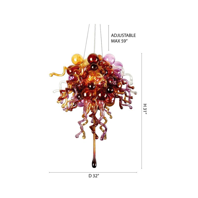 8-Light Multi-color Hand Blown Lighting Fixture