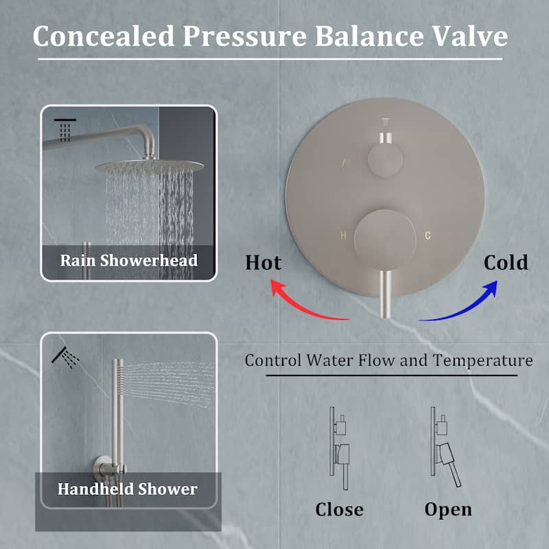 10 in. Shower System Shower Head With Hand shower And Pressure Balance Valve,Brushed Nickel