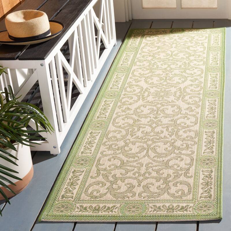 SAFAVIEH Courtyard Asumi Indoor/ Outdoor Waterproof Patio Backyard Rug - 2'3" x 6'7" Runner - Natural/Olive