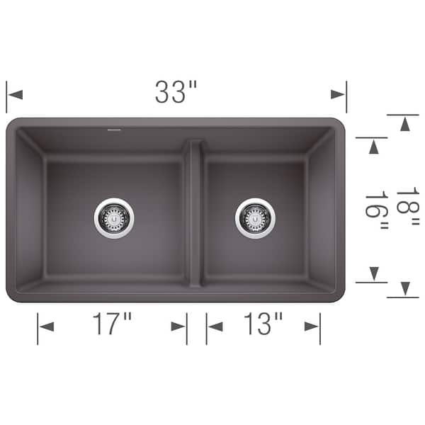 dimension image slide 5 of 6, Blanco Precis 18-In X 33-In Granite Kitchen Sink - 33" x 18" x 9.25"