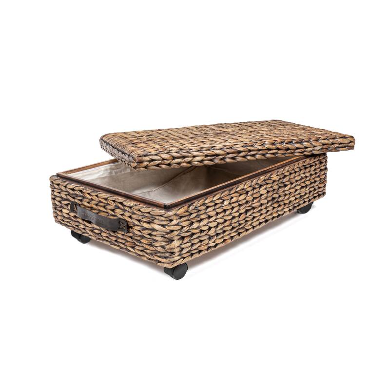 happimess Hyacinth/Wood Underbed Storage Bin with Wheels & Handles - Brown Wash