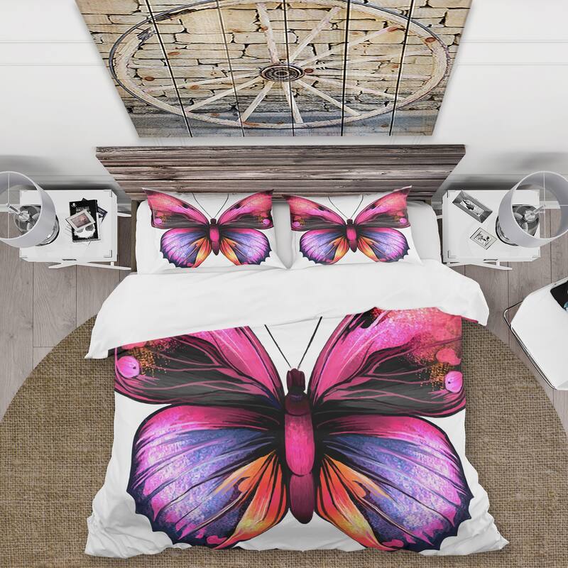 Designart 'Bright Pink Butterfly Portrait' Modern Duvet Cover Comforter Set