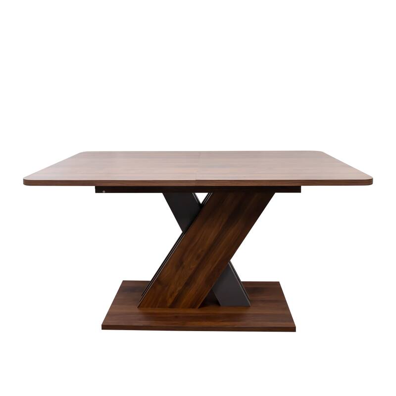 Extendable Dining Table Staggered X Base Particle Board Modern Design - Walnut