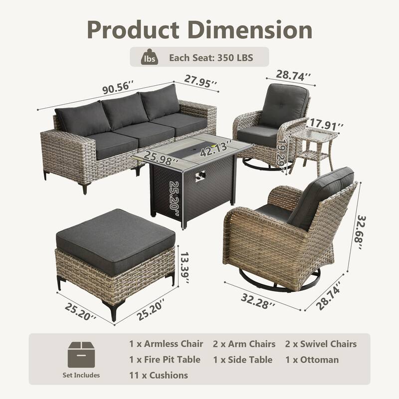 XIZZI Outdoor Patio Furniture Sectional Set with Swivel Chairs