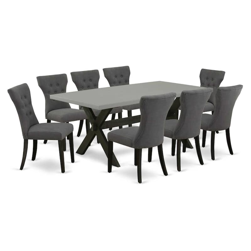 Neo-Classical Dining Set - 9 Piece Table & Chairs - Hardwood Frame - Rectangular Table - Parson Style