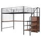 preview thumbnail 8 of 7, Full Size Metal Loft Bed with Desk and Metal Grid, Stylish Metal Frame Bed with Lateral Storage Ladder and Wardrobe Black