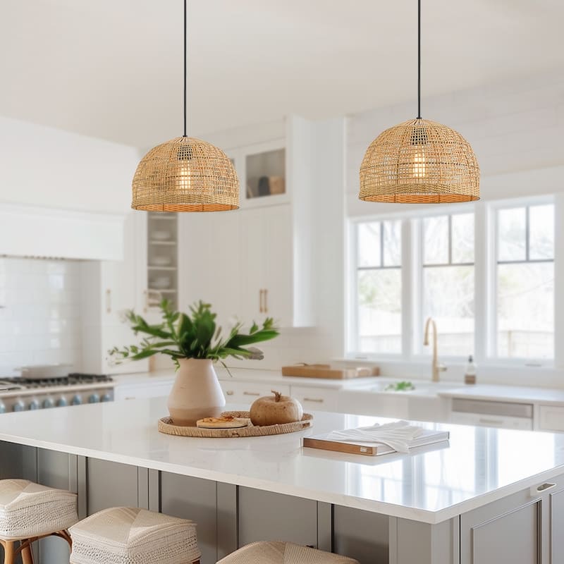 1-Light Natural Bamboo Single Pendant Light