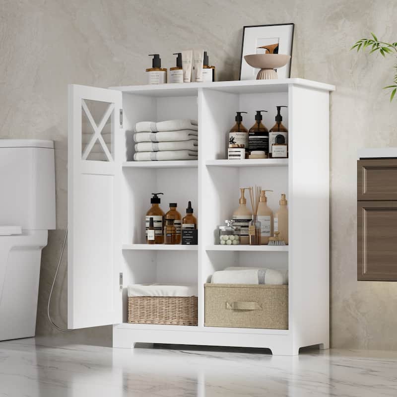 Javlergo Bathroom Storage Cabinet, Freestanding Organizer with Doors and Adjustable Shelves for Living Room - N/A - White