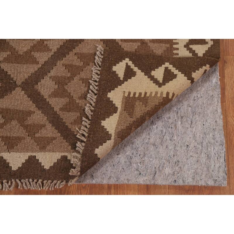 Hand Woven Oriental 100% Wool Carpet Southwestern Geometric Brown Kilim Area Rug - 9' 8'' X 6' 9''