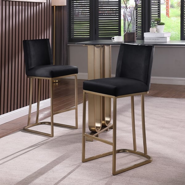 slide 2 of 9, Counter Height Barstools Set of 2, Velvet Upholstered Dining Chairs, Black Guest Chair, High Bar Chair with Metal Legs Black