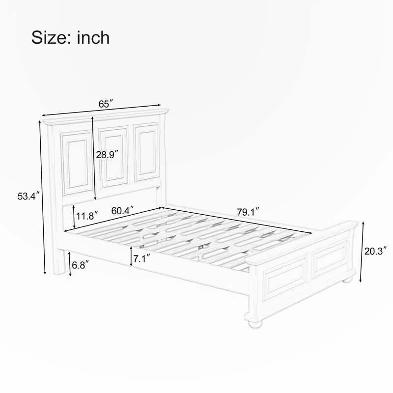 Traditional Town and Country Style Pinewood Vintage Queen Bed