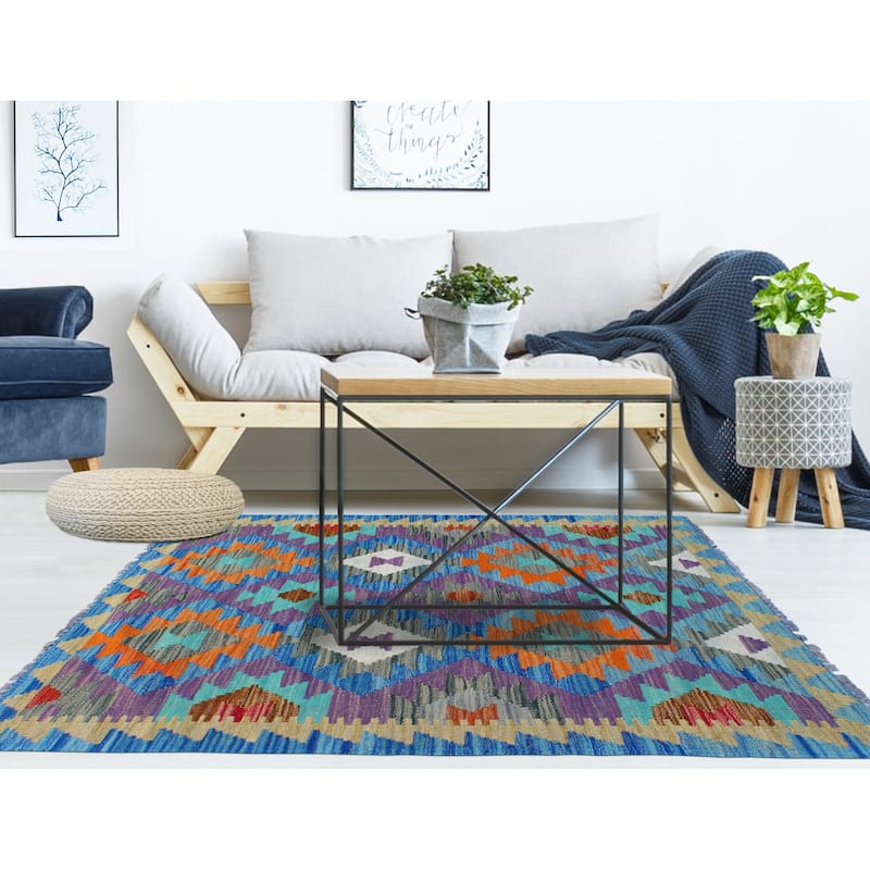 Flatweave Nakisisa Blue/Beige Rug - 2'8" x 4'2"