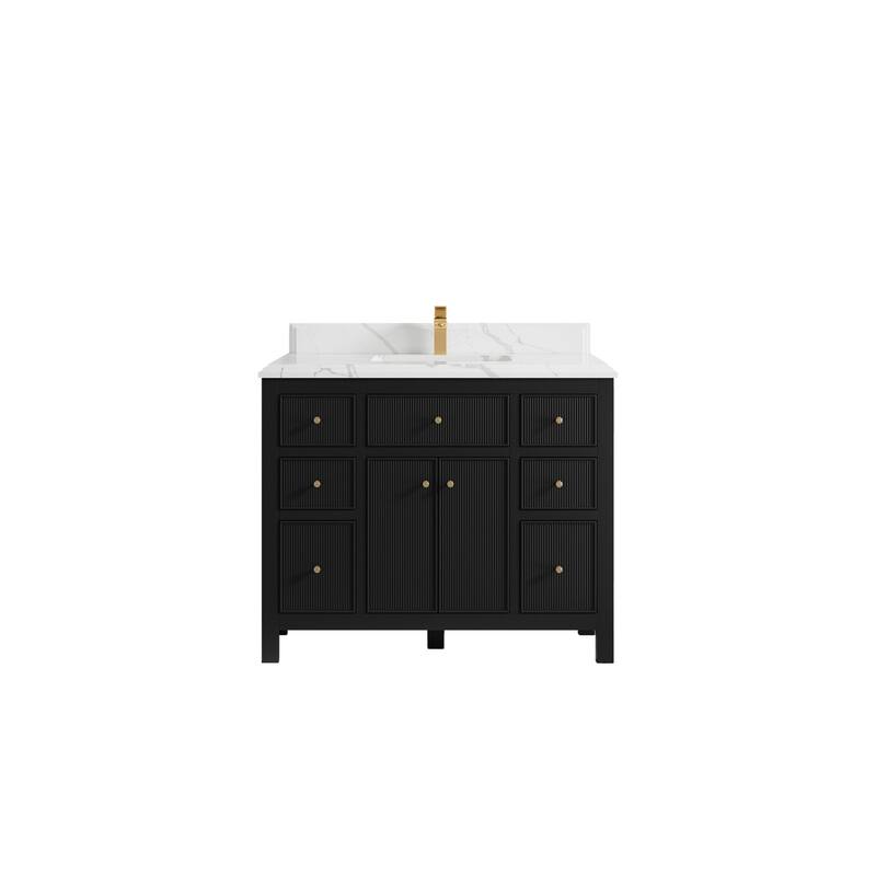 Willow Collections 42 in W x 22 in D Sonoma Free Standing Reeded Single Sink Bathroom Vanity with Countertop - 1.5" Calacatta Laza - Black