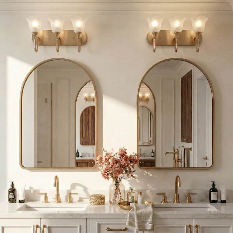3-Light Modern Brass Gold Bathroom Vanity Light