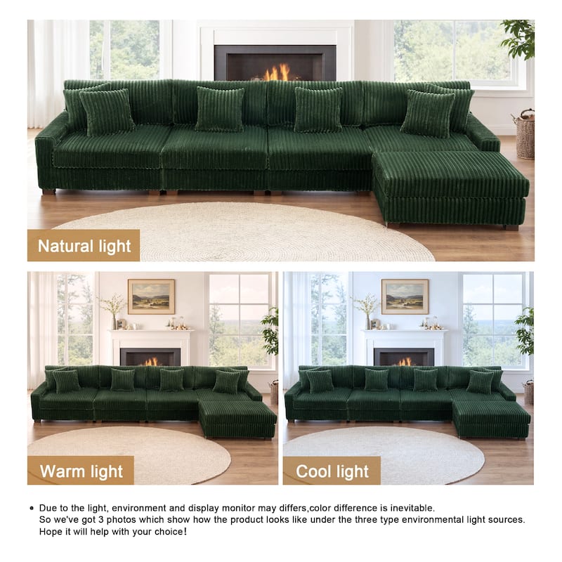 Anne 150" W Upholstered Plush Corduroy Modular Sectional Sofa