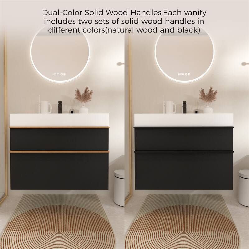 36" Wall Mounted Bathroom Vanity with Integrated Acrylic Sink, 2 Soft-Close Drawers