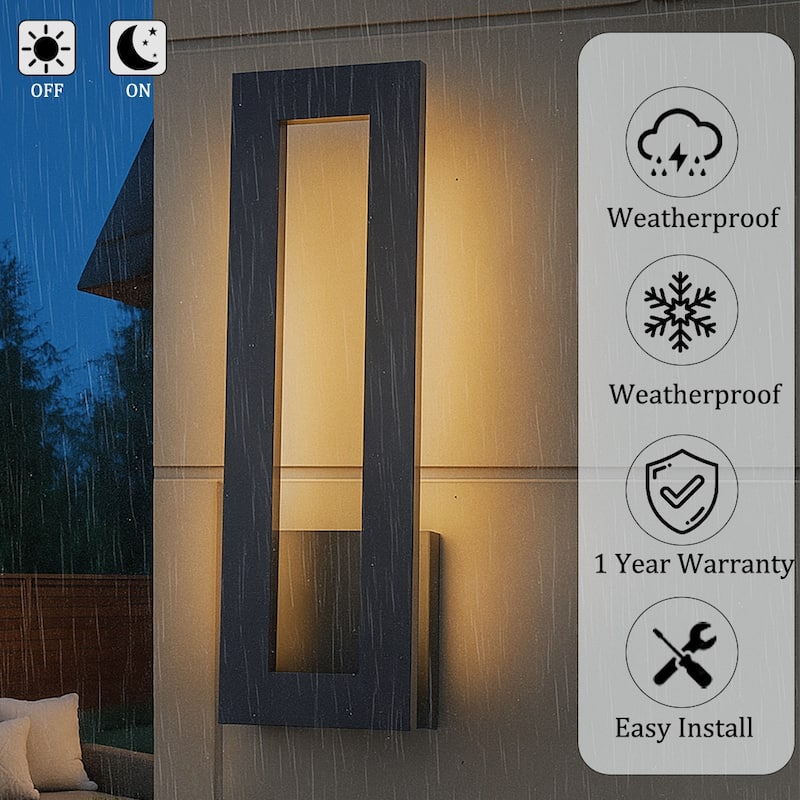 H20'' Modern Outdoor Integrated LED Wall Light 24W Matte Black Linear Sconce with Frosted Acrylic Shade Up/Down Wall Mount