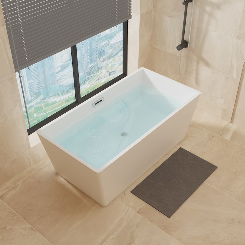 55''/59''/67'' Freestanding Bathtubs, Acrylic Soaking Bathtubs, Modern Spa Deep Soaking Tubs with Overflow & Drainer
