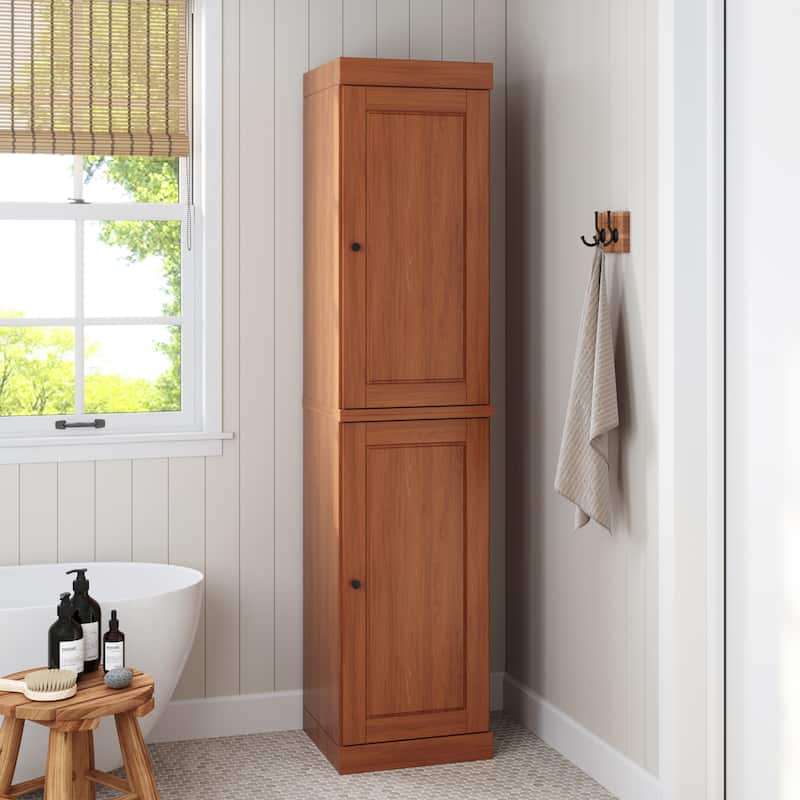 100% Solid Wood Tall Freestanding Bathroom Linen Cabinet with Doors, Adjustable Shelves, Modular Storage, 16.5" W x 71.5" H - Mocha
