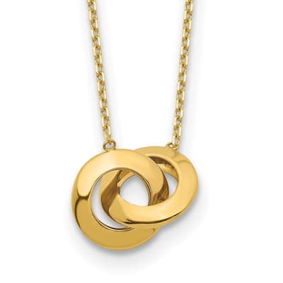 Curata 14k Yellow Gold Polished 9mm Intertwined Circle Necklace, 16"