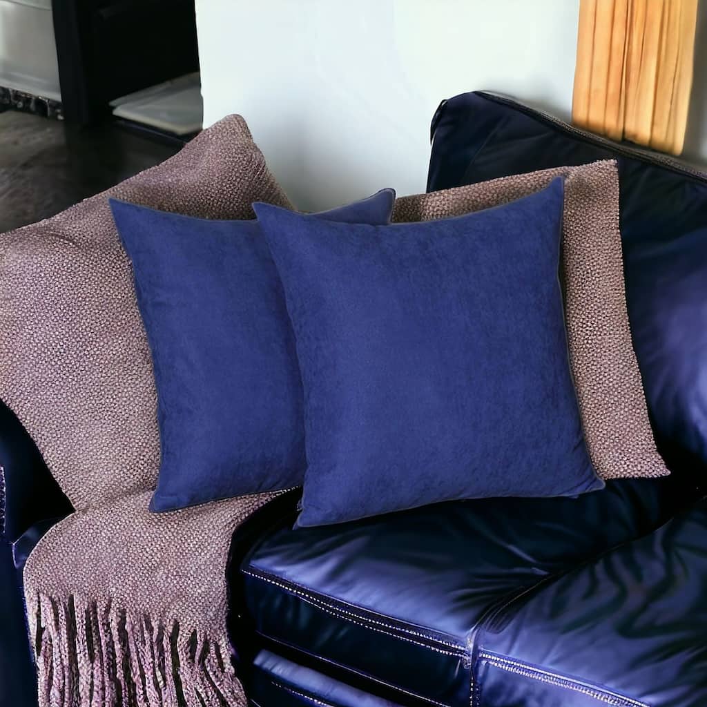 HomeRoots Set Of Two 20" X 20" Navy Blue Polyester Zippered Pillow Cover