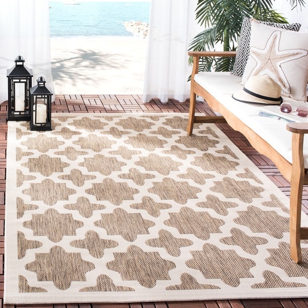 slide 2 of 134, SAFAVIEH Courtyard Dorthey Indoor/ Outdoor Waterproof Patio Backyard Rug 2'7" x 5' - Brown/Bone