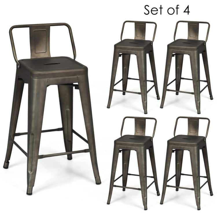 24" Set of 4 Low Back Metal Counter Stool Stools - 17" x 17"x 31" (L x W x H)