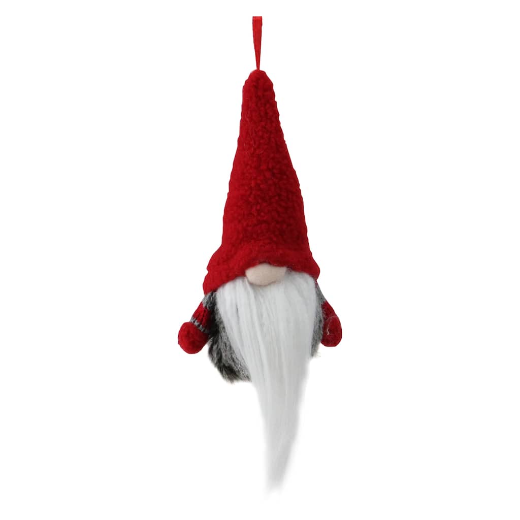 Striped Faux Fur Santa Gnome with Plush Hat Christmas Ornament - 6" - Red and Gray