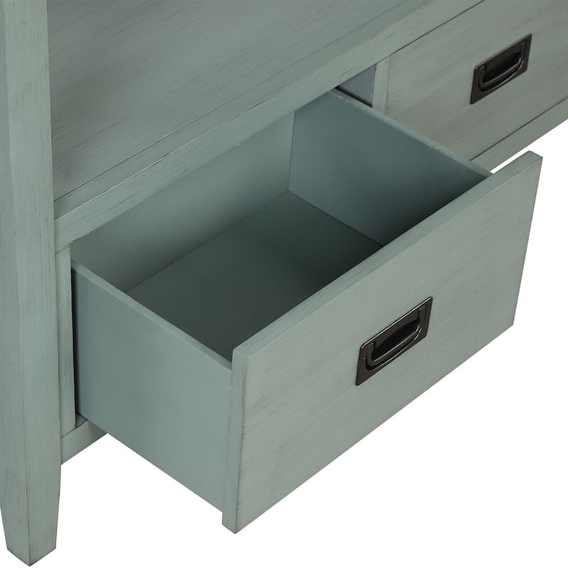 36" Pine Wood Console Table with Drawers and Shelves