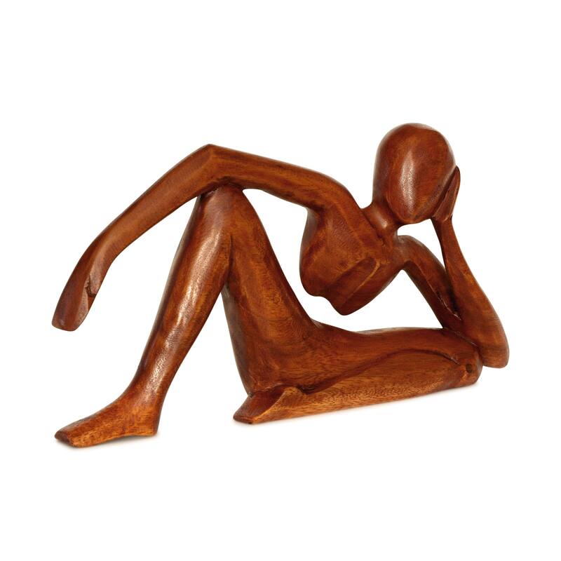12" Wooden Hand Carved Abstract Sculpture Handmade Handcrafted "Relaxing Man" Statue Home Decor Figurine Accent Decoration