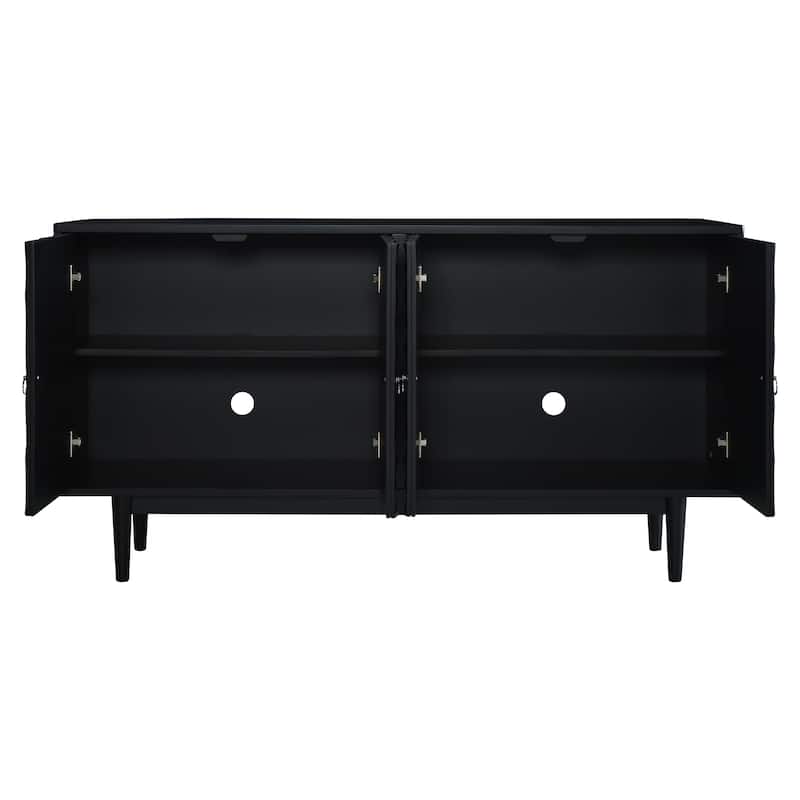 Buffet Cabinet with 4 Convex Pattern Doors, Storage Cabinet with 2 Silver Handle, Sideboard Cabinet with Adjustable Shelves